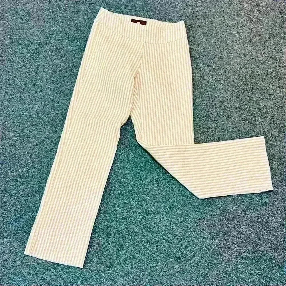 Krazy Larry Women's Stretch Linen Wide Ankle, Oatmeal striped size 2 - Picture 6 of 10